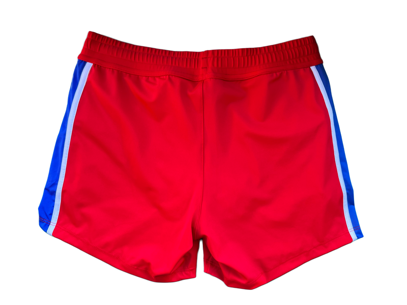 Red and blue swim top trunks